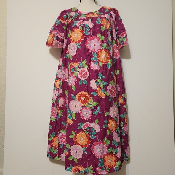 Sears Dresses & Skirts - Vintage 60s 70s Sears Hawaiian Cotton Floral Muumuu House Lounge Dress SZ M/L